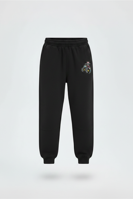 Pantalon Parachute Noir Ample Molleton Imprimé Garçon - vue 3
