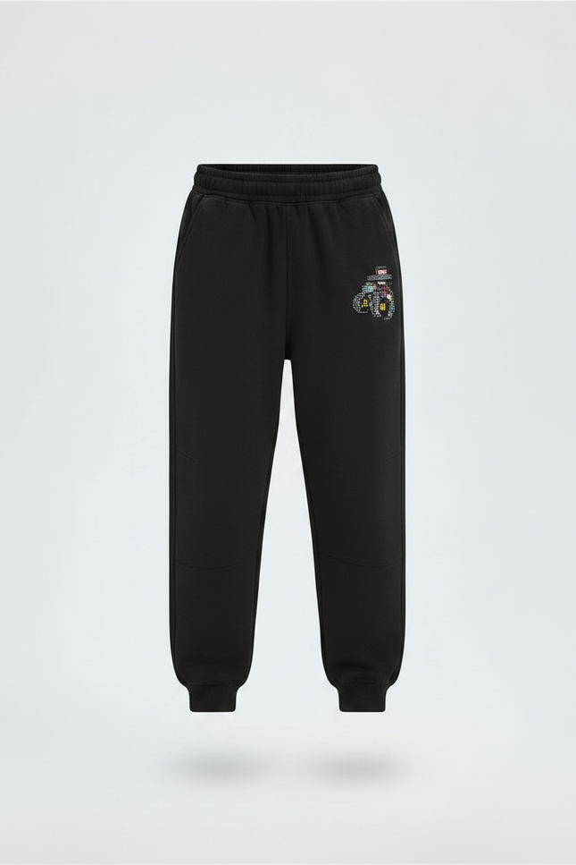 Pantalon Parachute Noir Ample Molleton Imprimé Garçon - vue 3