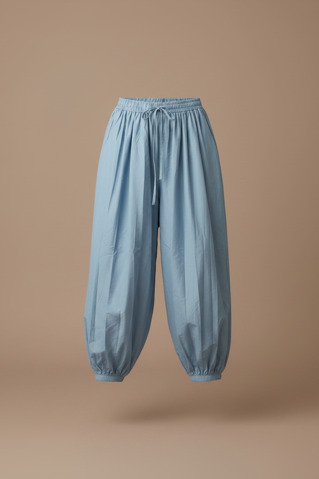 Pantalon Parachute Bleu Ciel Ample Coton Enfant - vue 3