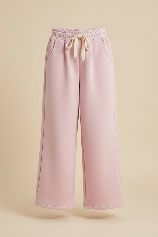 Pantalon Parachute Rose Ample Molletonné Doux Cordon - vue 3