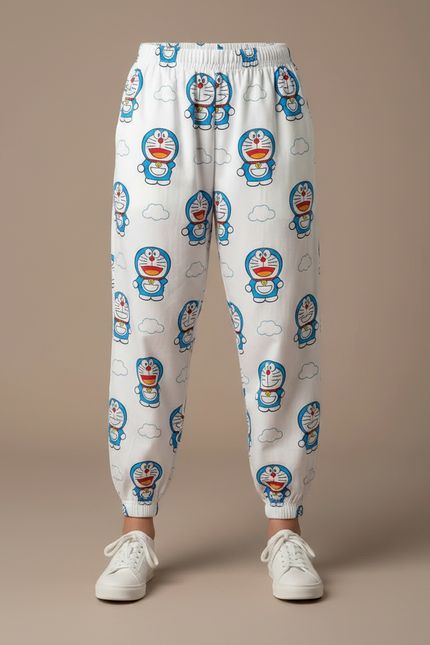 Pantalon Parachute Blanc Ample Doraemon Enfant Mignon - Coton - vue 3
