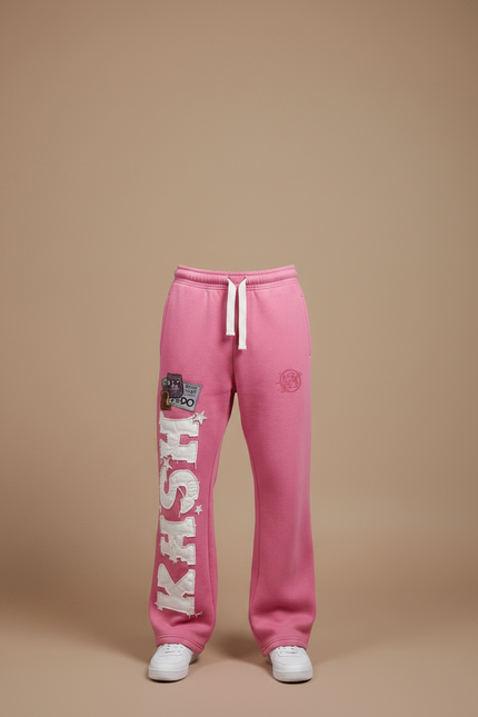 Pantalon Parachute Rose Molletonné Ample Imprimé Streetwear - vue 3