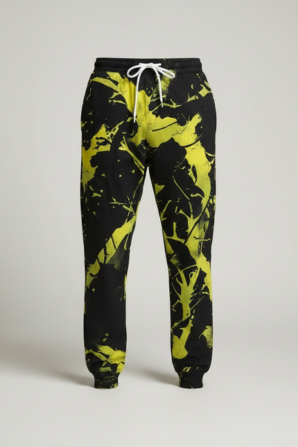 Pantalon Parachute Noir Jaune Imprimé Ample Décontracté - Polyester - vue 3