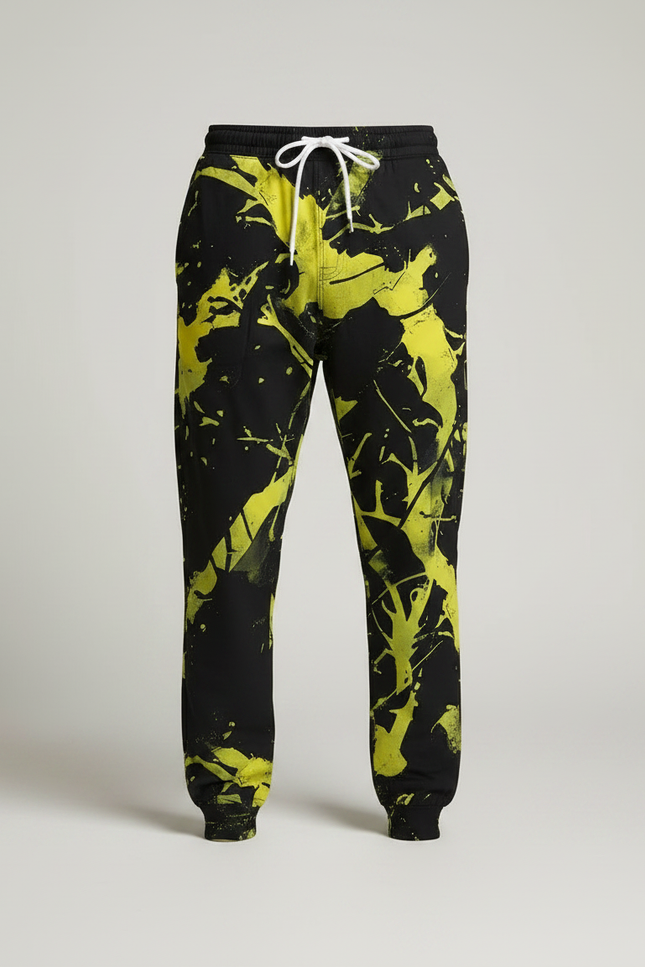 Pantalon Parachute Noir Jaune Imprimé Ample Décontracté - Polyester - vue 3