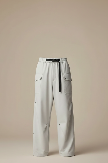 Pantalon Parachute Gris Clair Cargo Ample Ceinture - Polyester - vue 3