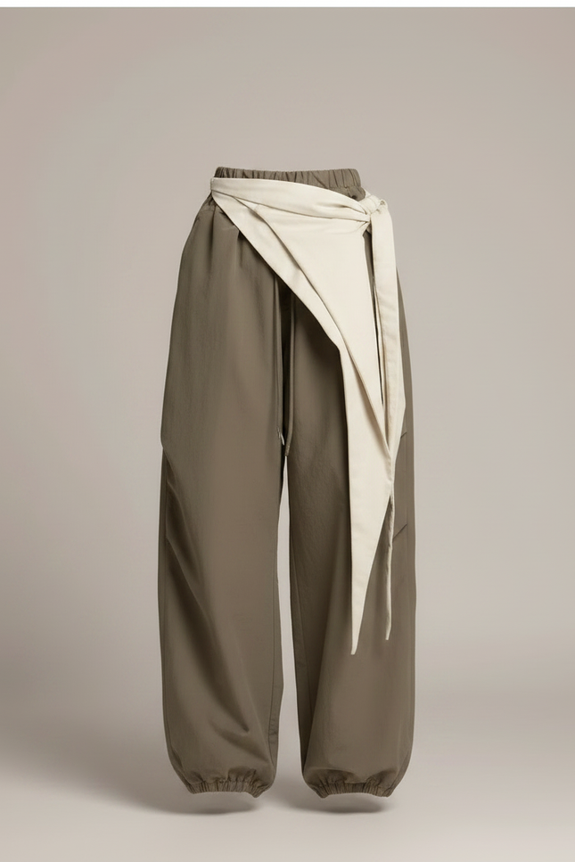 Pantalon Parachute Kaki Fluide Ample Décontracté Femme - Polyester - vue 3
