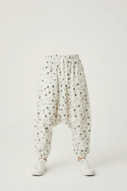 Pantalon Parachute Côtelé Fleuri Ample Enfant Blanc - Cordé - vue 3