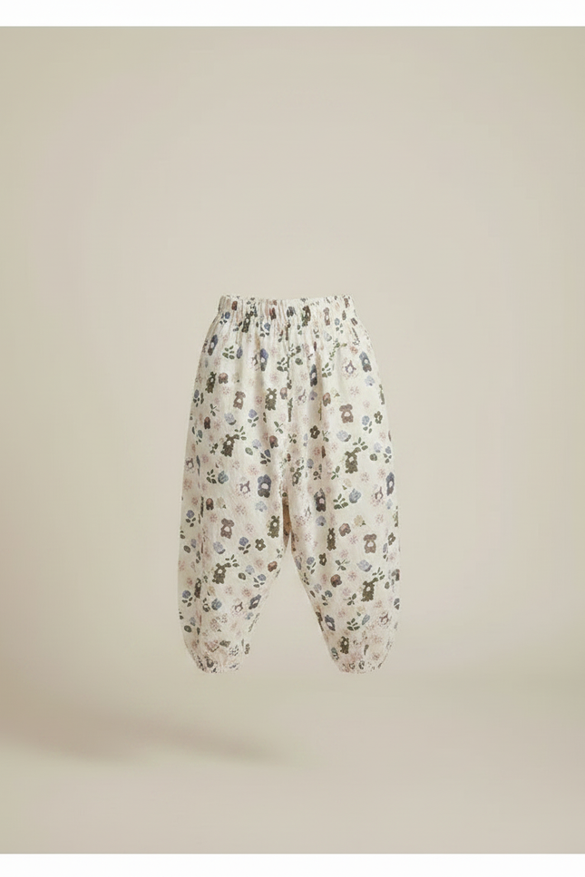 Pantalon Parachute Imprimé Fleuri Ours Ample Coton Enfant - vue 3