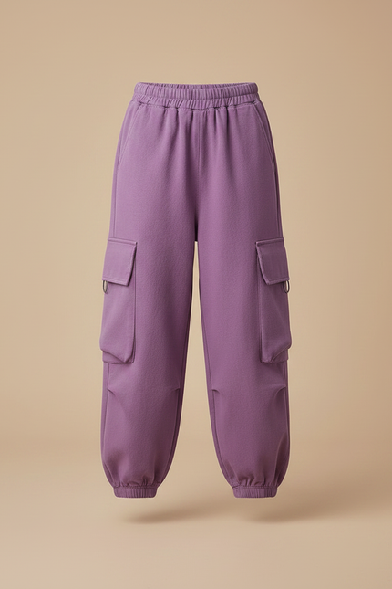 Pantalon Parachute Violet Ample Cargo Enfant Décontracté - Molleton - vue 3