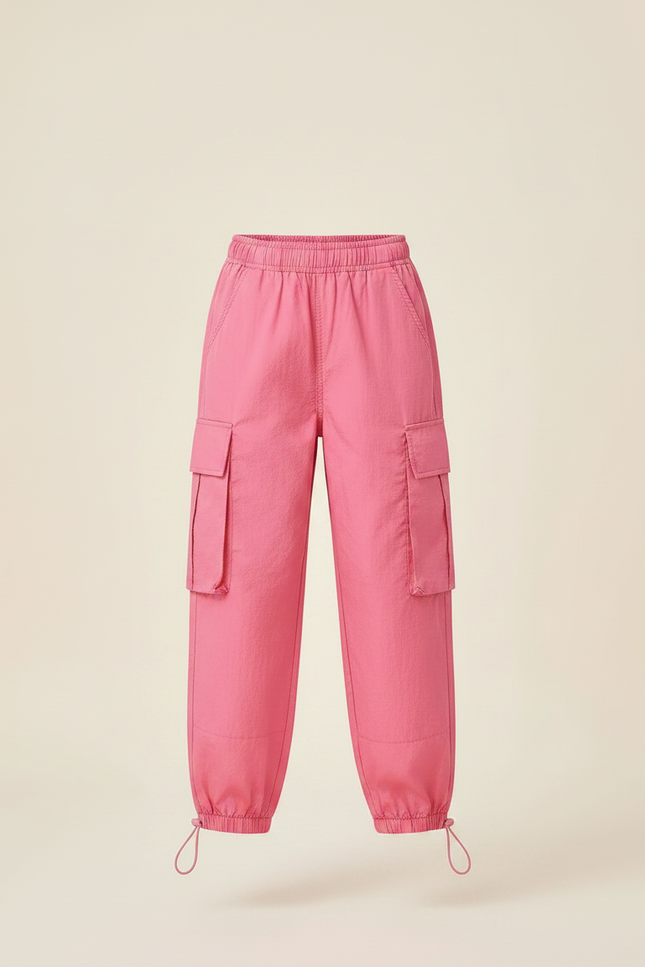 Pantalon Parachute Rose Cargo Ample Enfant - Polyester - vue 3