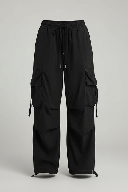Pantalon Parachute Noir Cargo Ample Décontracté Femme - Polyester - vue 3