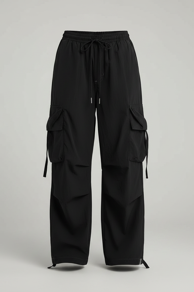 Pantalon Parachute Noir Cargo Ample Décontracté Femme - Polyester - vue 3