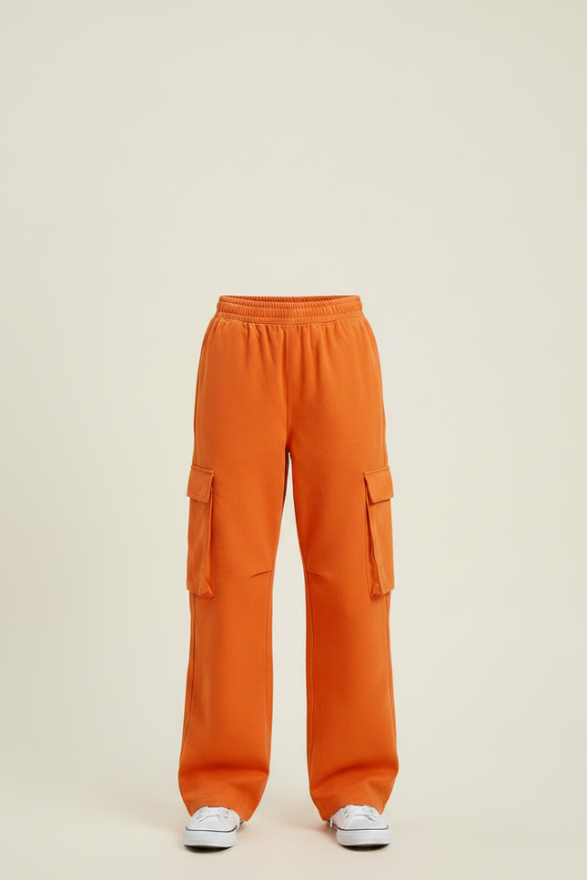 Pantalon Parachute Orange Ample Cargo Fille Décontracté - Molleton - vue 3