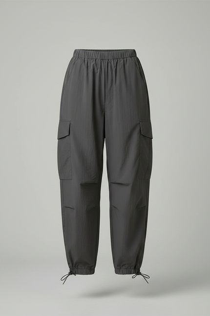 Pantalon Parachute Gris Ample Cordon Fluide Cargo Femme - Polyester - vue 3