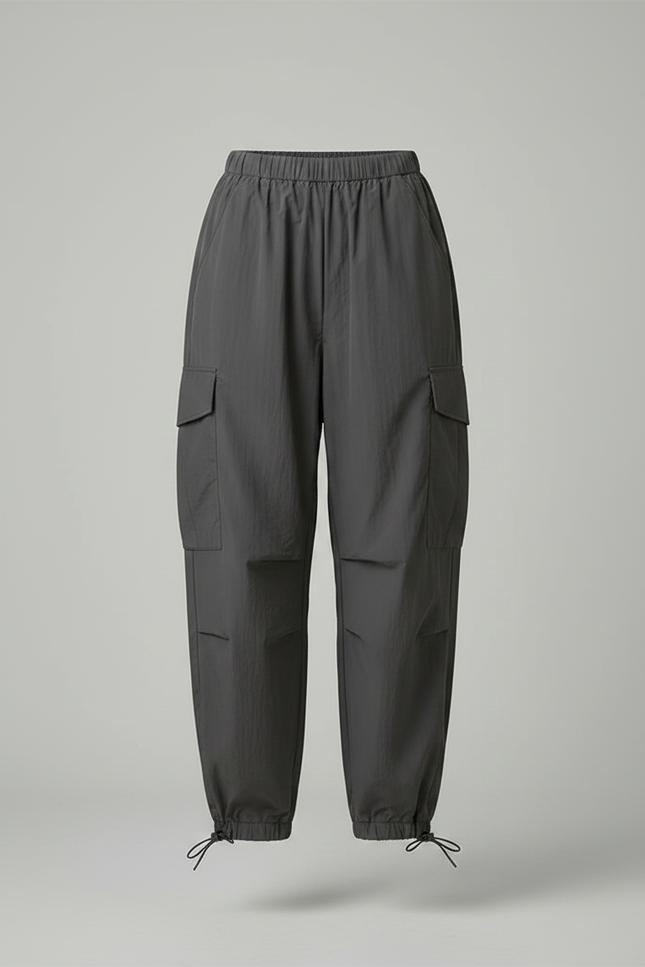 Pantalon Parachute Gris Ample Cordon Fluide Cargo Femme - Polyester - vue 3
