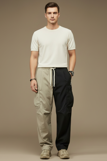 Pantalon Parachute Bicolore Cargo Ample Décontracté Homme - Multicolore Polyester - vue 3