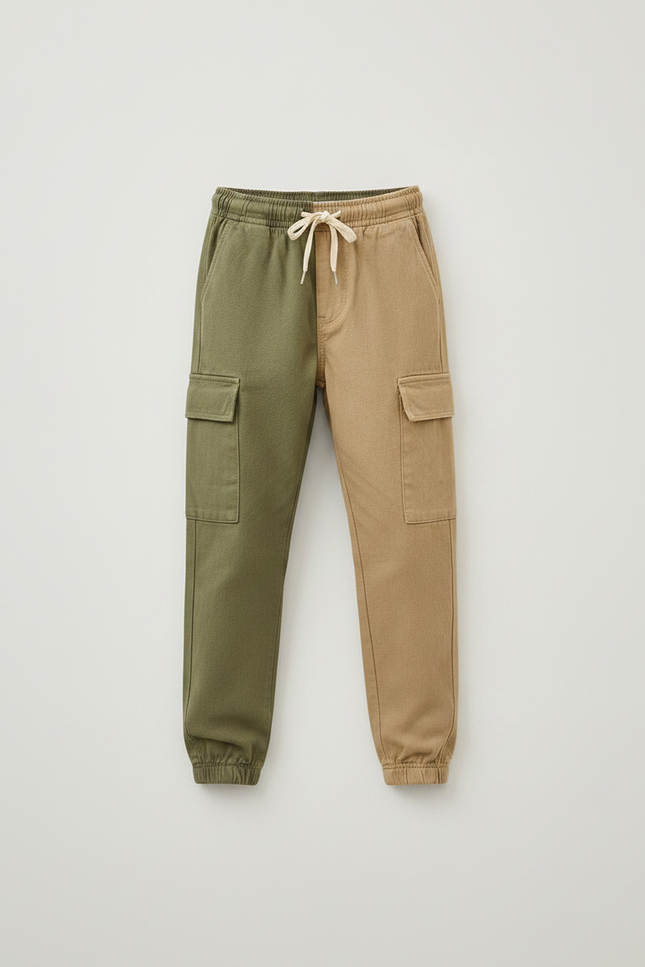 Pantalon Parachute Bicolore Cargo Ample Cordon Garçon - Multicolore Toile - vue 3