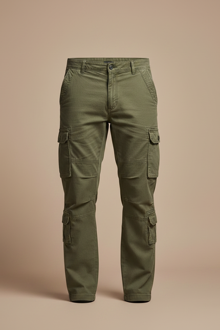 Pantalon Parachute Kaki Cargo Multi-Poches Coton Homme - vue 3