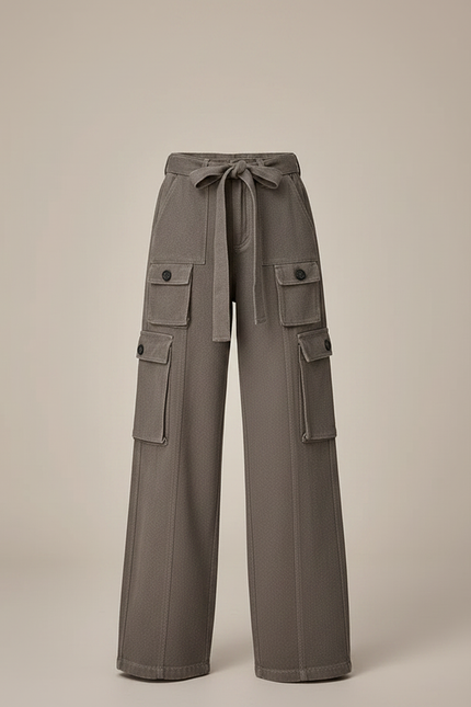 Pantalon Parachute Kaki Cargo Ample Fille Ceinture - Toile - vue 3