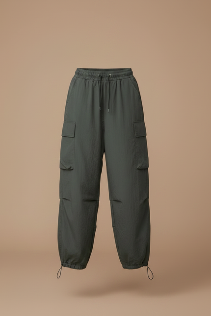 Pantalon Parachute Kaki Ample Cargo Nylon Fille - Polyester - vue 3