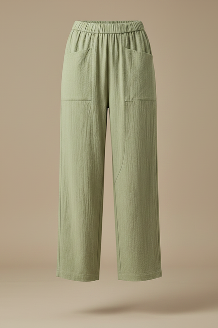 Pantalon Parachute Vert Coton Ample Droit Décontracté Femme - vue 3
