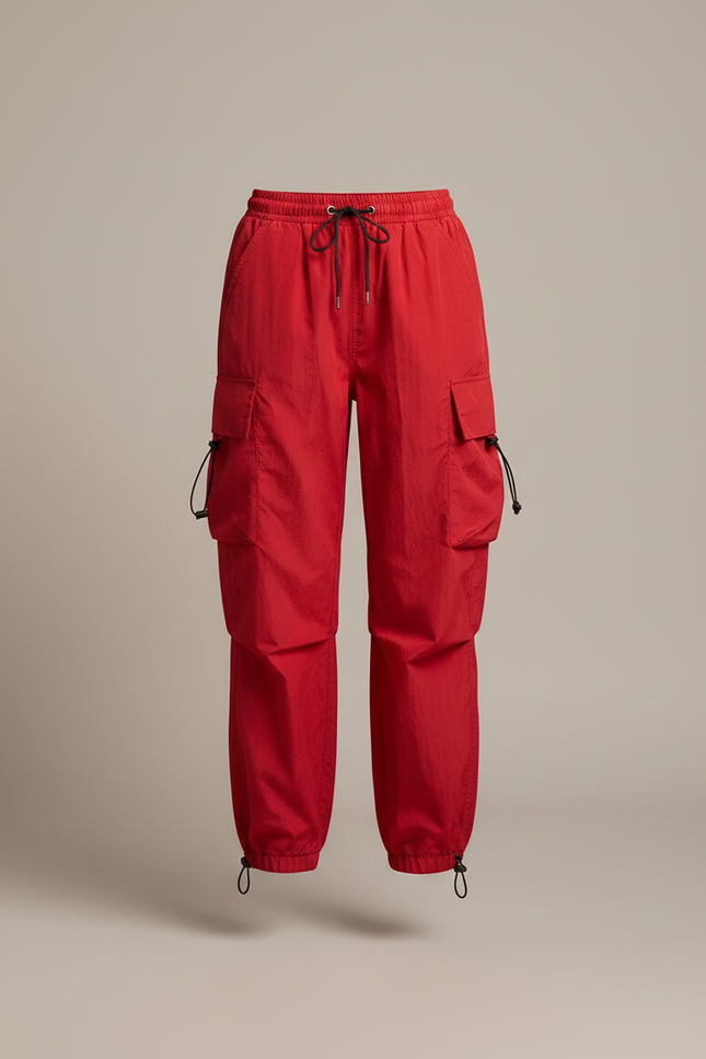 Pantalon Parachute Fille Cargo Nylon Streetwear 3 - Rouge Polyester - vue 3