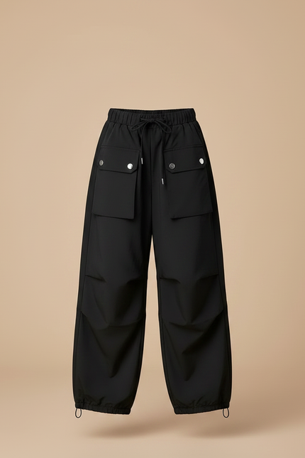 Pantalon Parachute Noir Cargo Ample Fille Léger - Polyester - vue 3