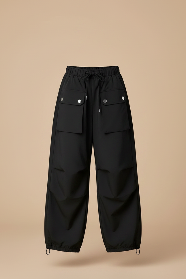 Pantalon Parachute Noir Cargo Ample Fille Léger - Polyester - vue 3