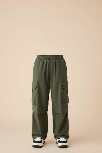 Pantalon Parachute Kaki Ample Cargo Garçon Uni - Polyester - vue 3