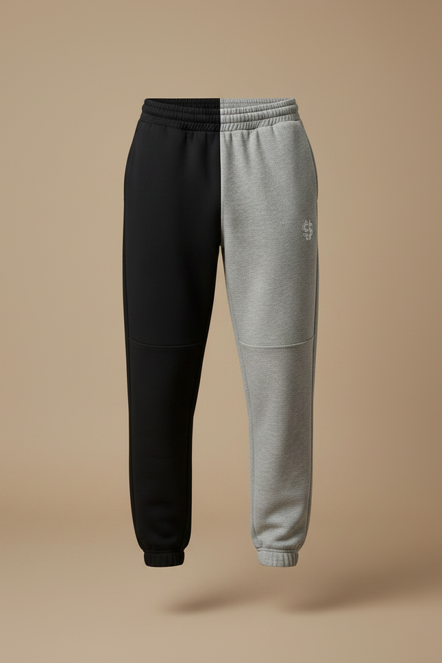 Pantalon Parachute Bicolore Noir Gris Jogger Homme - Multicolore Molleton - vue 3