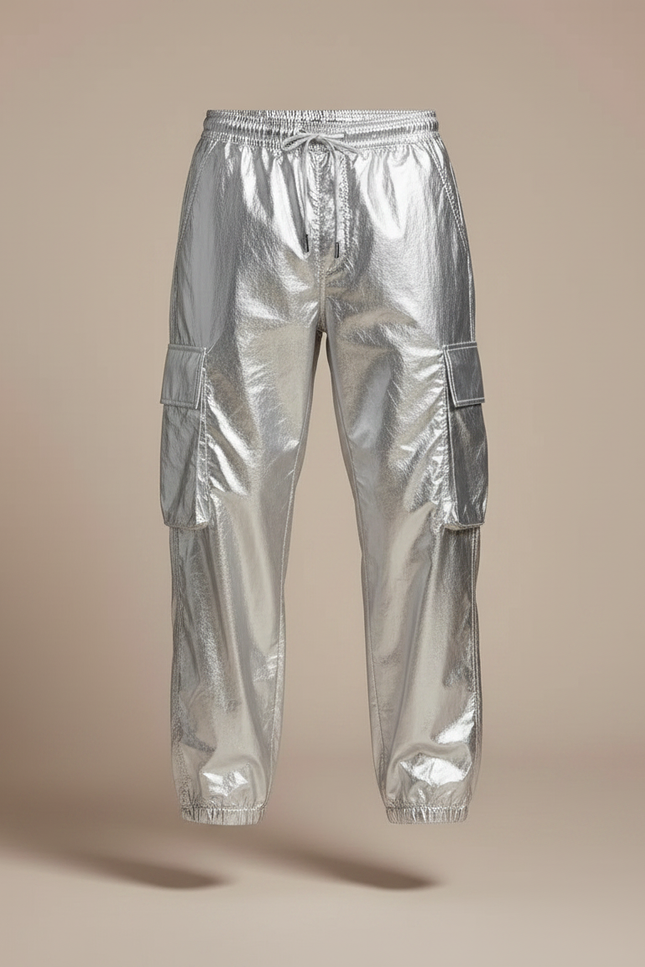 Pantalon Parachute Argenté Métallisé Ample Cargo Homme - Polyester - vue 3
