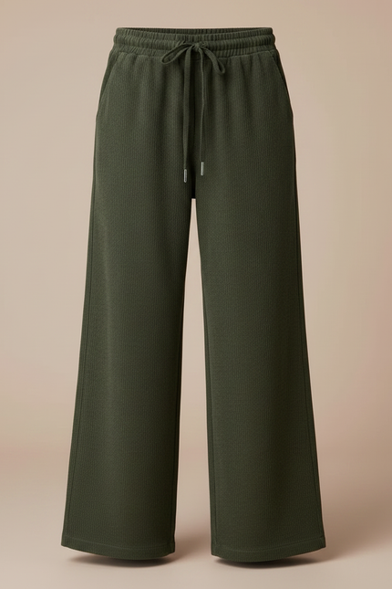 Pantalon Parachute Vert Cordon Ample Côtelé Fluide - Cordé - vue 3
