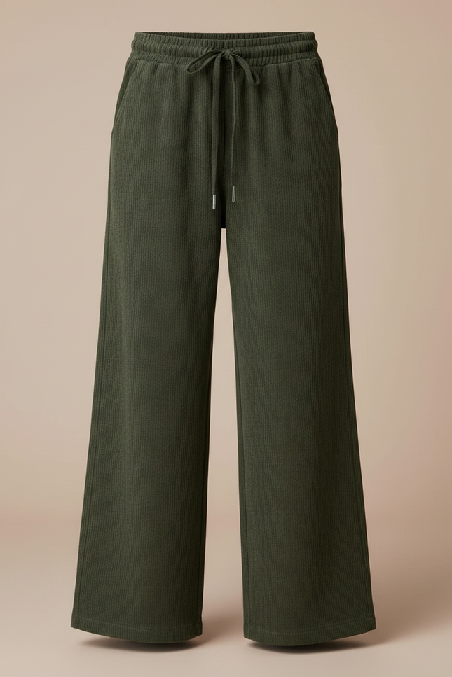 Pantalon Parachute Vert Cordon Ample Côtelé Fluide - Cordé - vue 3