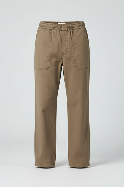 Pantalon Parachute Marron Ample Décontracté Homme Coton - Kaki Toile - vue 3