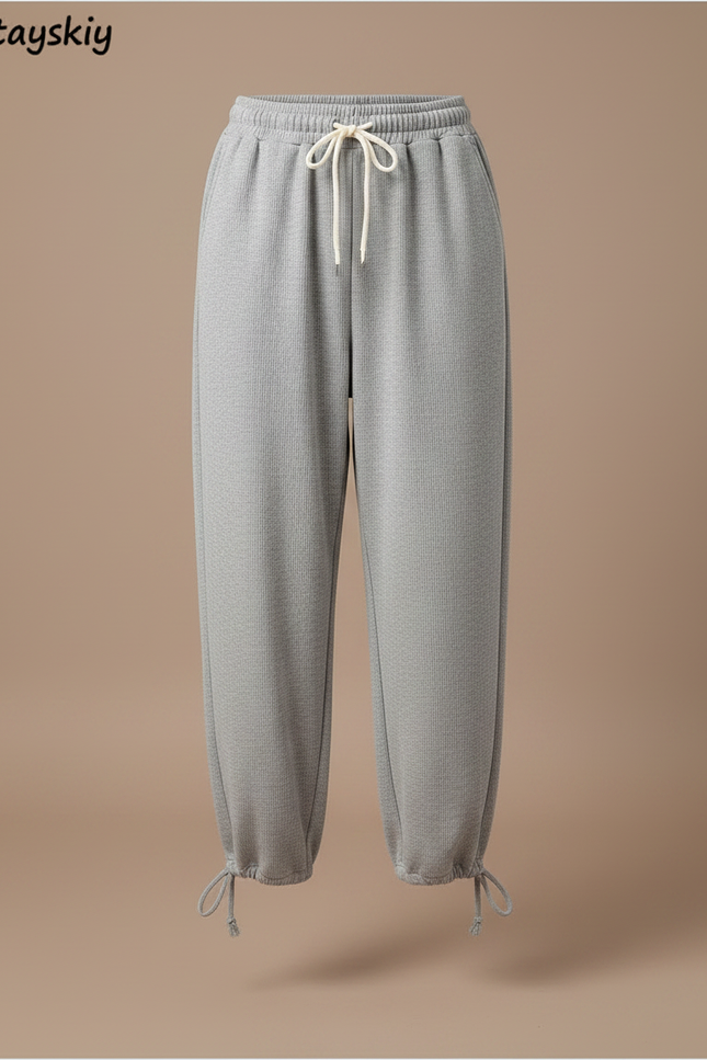 Pantalon Parachute Gris Ample Cordon Décontracté Confortable - Molleton - vue 3