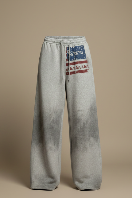 Pantalon Parachute Gris Ample Drapeau Américain Coton - vue 3