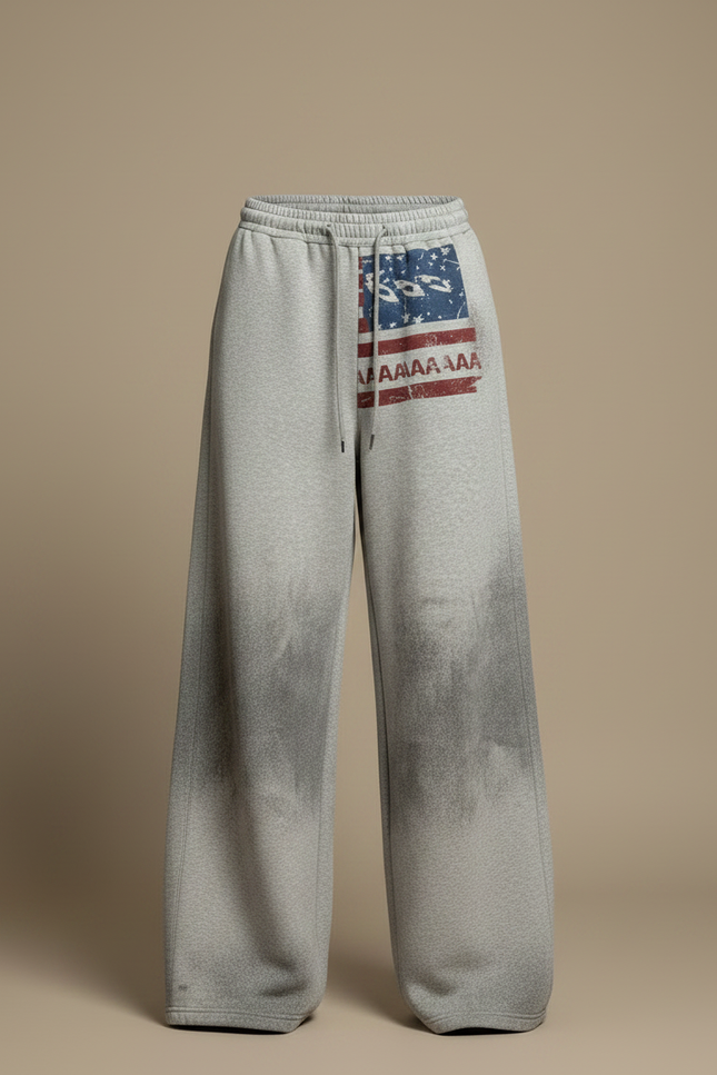 Pantalon Parachute Gris Ample Drapeau Américain Coton - vue 3