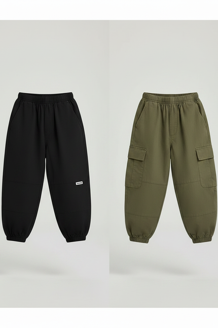 Pantalon Parachute Cargo Ample Garçon Moderne - Kaki Toile - vue 3