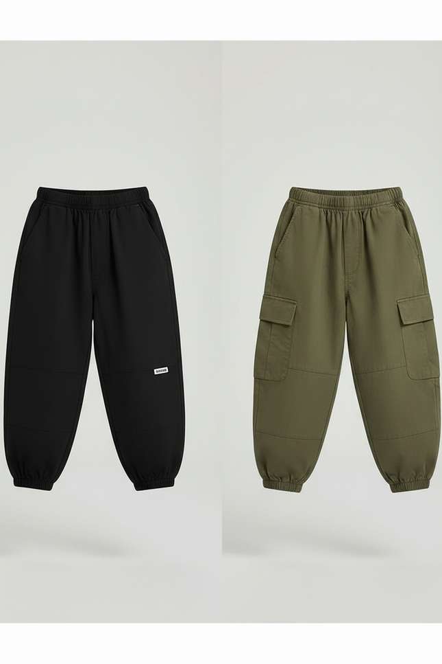 Pantalon Parachute Cargo Ample Garçon Moderne - Kaki Toile - vue 3
