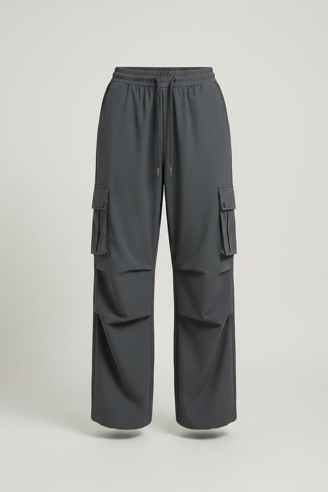 Pantalon Parachute Gris Femme Cargo Ample Décontracté - Polyester - vue 3