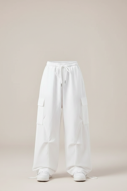 Pantalon Parachute Blanc Ample Décontracté Coton Fille - vue 3