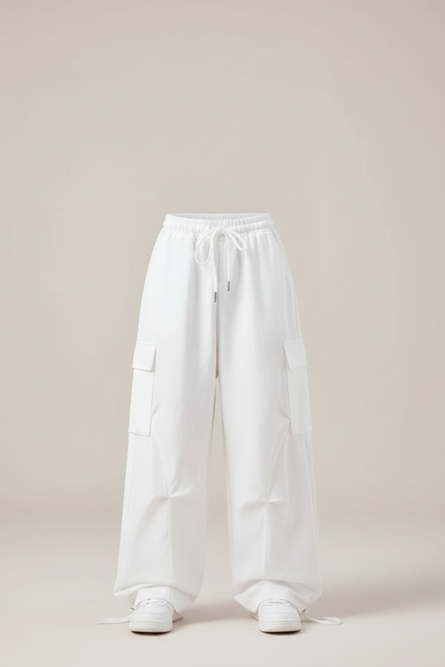 Pantalon Parachute Blanc Ample Décontracté Coton Fille - vue 3