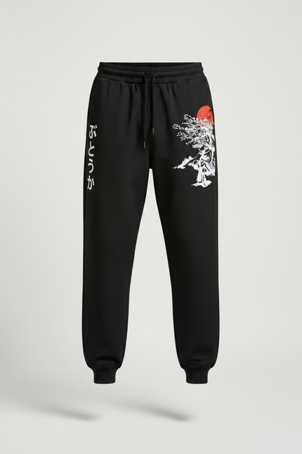 Pantalon Parachute Noir Ample Imprimé Japonais Homme - Polyester - vue 3