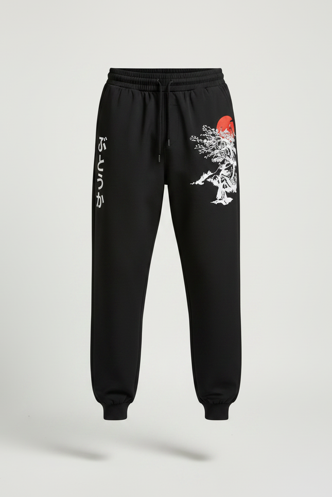 Pantalon Parachute Noir Ample Imprimé Japonais Homme - Polyester - vue 3