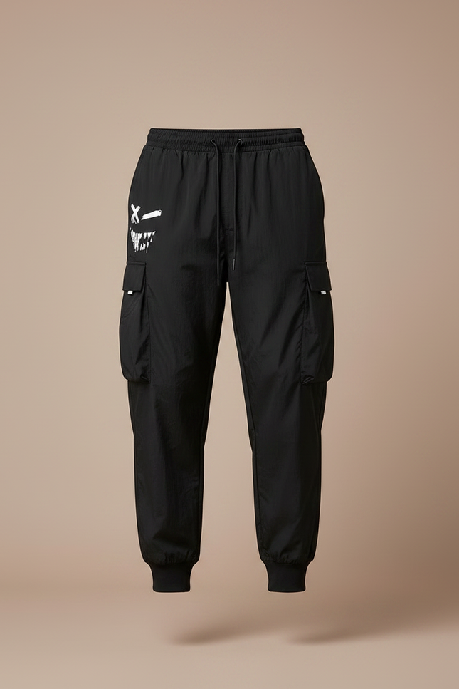 Pantalon Parachute Noir Cargo Ample Sportif Homme - Polyester - vue 3