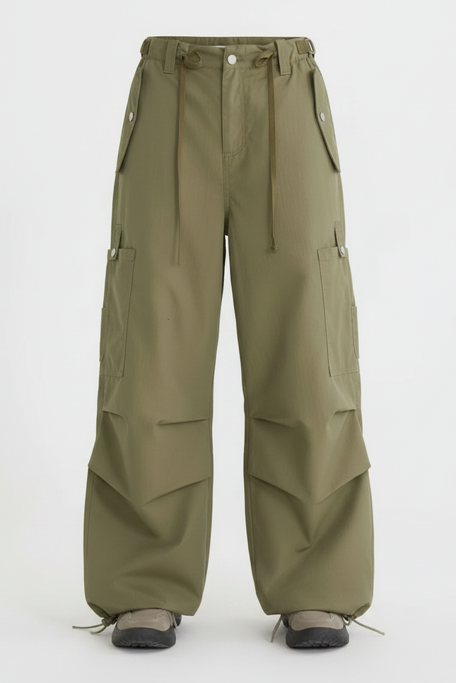 Pantalon Parachute Kaki Ample Cargo Streetwear Femme - Polyester - vue 3