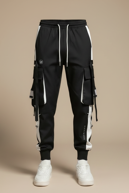 Pantalon Parachute Noir Cargo Ample Homme Techwear - Polyester - vue 3
