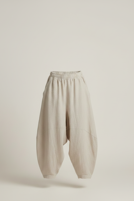 Pantalon Parachute Beige Lin Ample Décontracté Enfant - vue 3