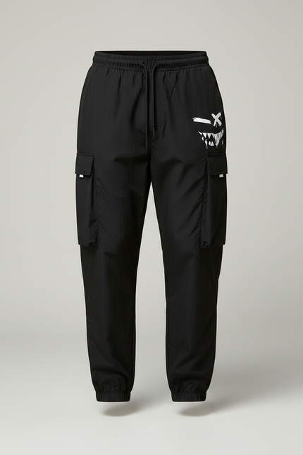 Pantalon Parachute Noir Cargo Ample Graphique Homme - Polyester - vue 3