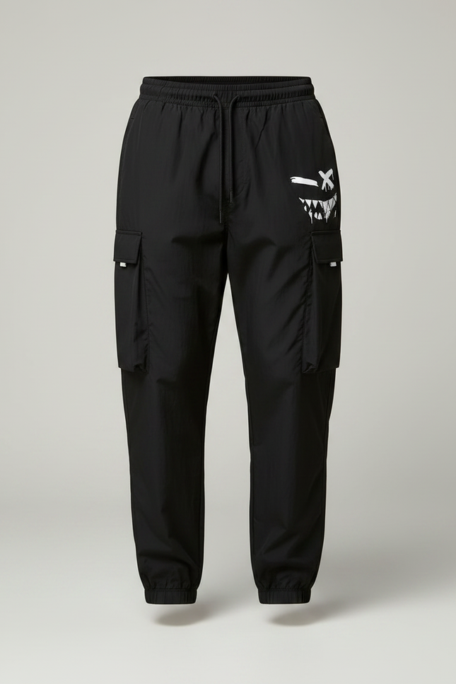 Pantalon Parachute Noir Cargo Ample Graphique Homme - Polyester - vue 3